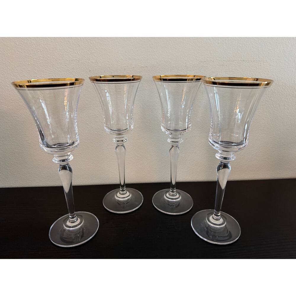 Set 4 Mikasa Jamestown Clear Gold Trimmed Crystal Wine Goblets Made in Austria